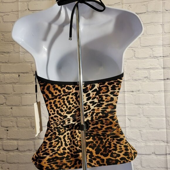 Calvin Klein Women's Animal-Print V-Wire Bandeau Halter Tankini TOP ONLY - Picture 3 of 6